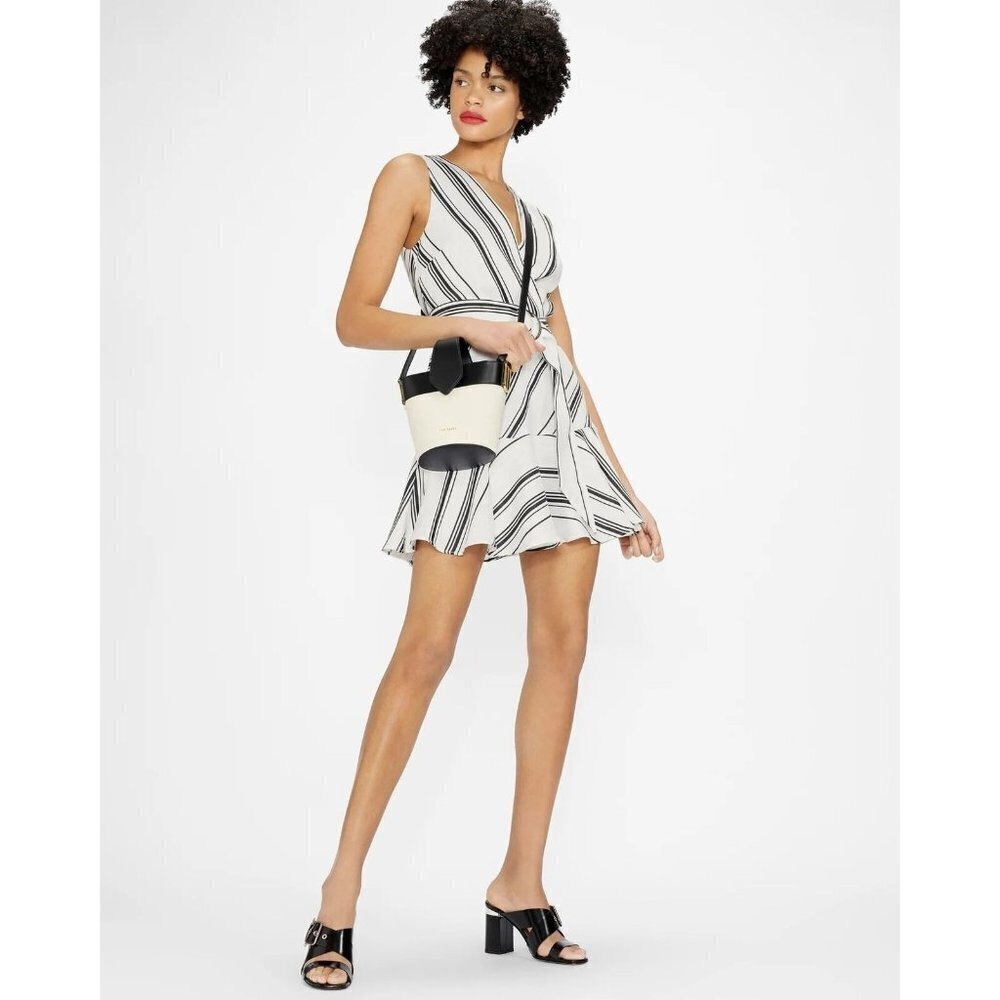 Ted Baker Women's Aliicee Stripe Wrap Mini Dress in White Size 6 NWT $298